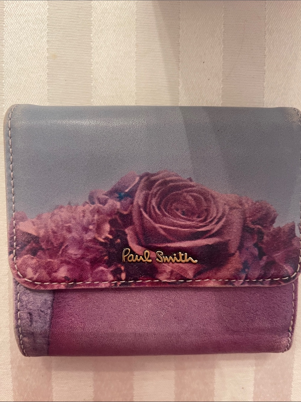 Paul Smith Purple Pink Floral Leather Wallet with Gold Logo